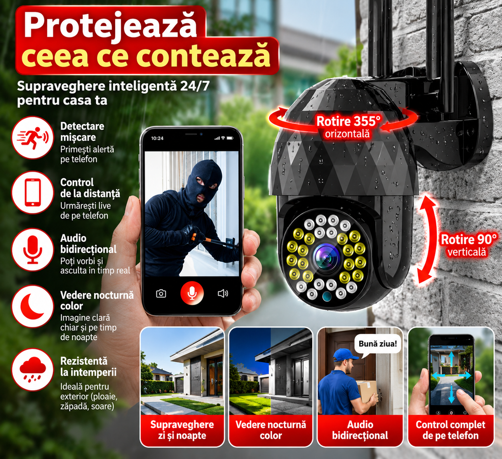 Cameră de supraveghere Wi-Fi Full HD 1080P
