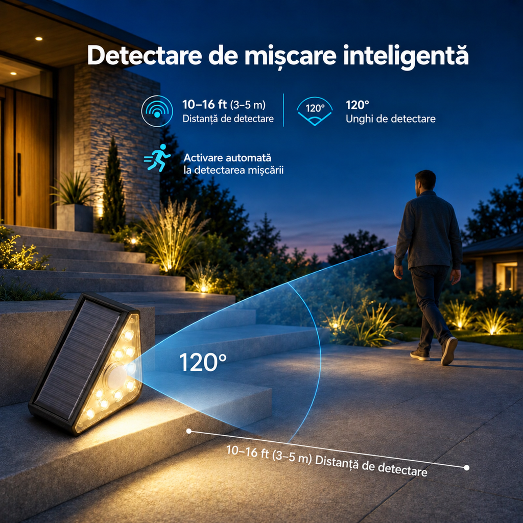 Lumină Solară de Lux pentru Trepte, cu Senzor de Mișcare