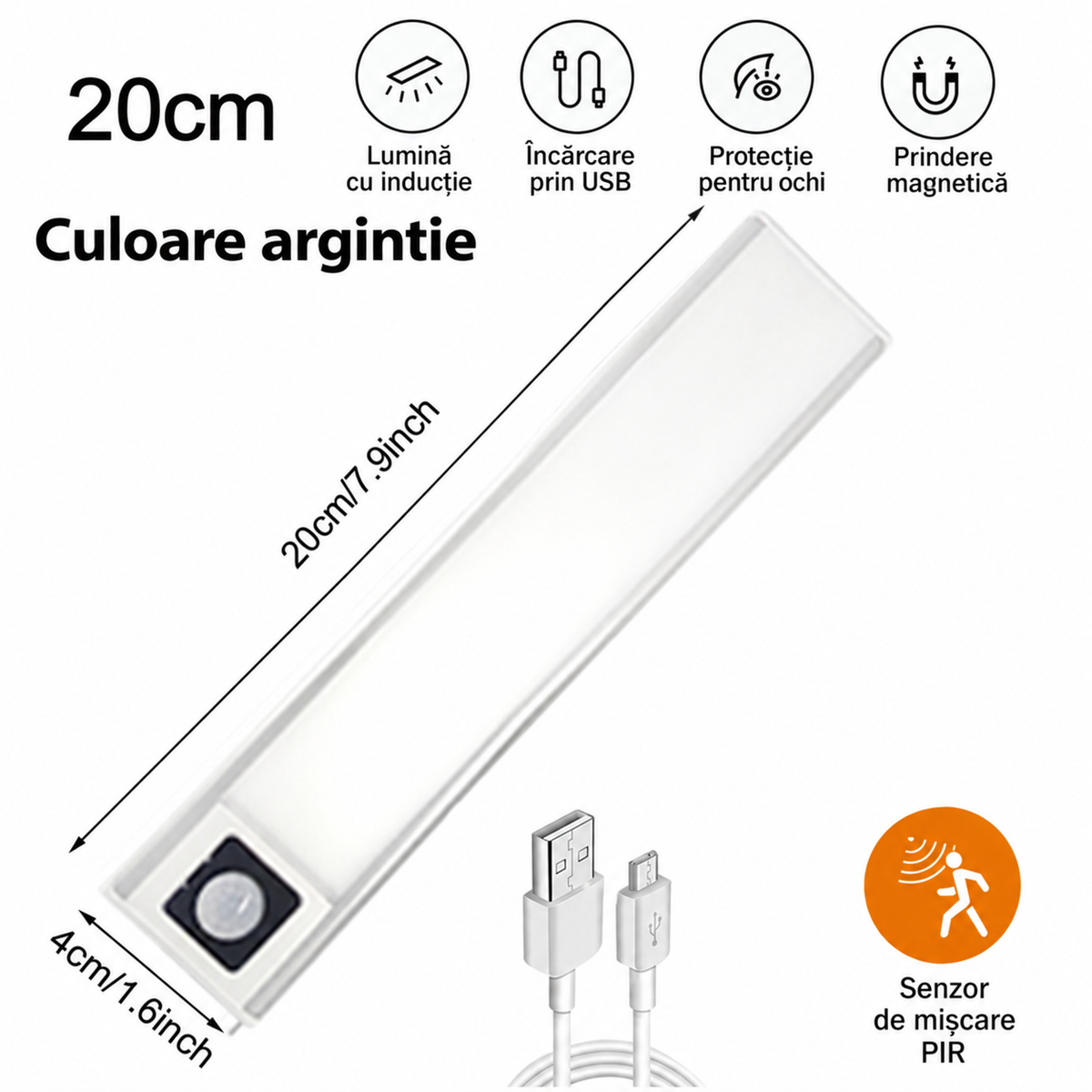 Lumină LED cu Senzor de Mișcare pentru Dulapuri și Mobilier