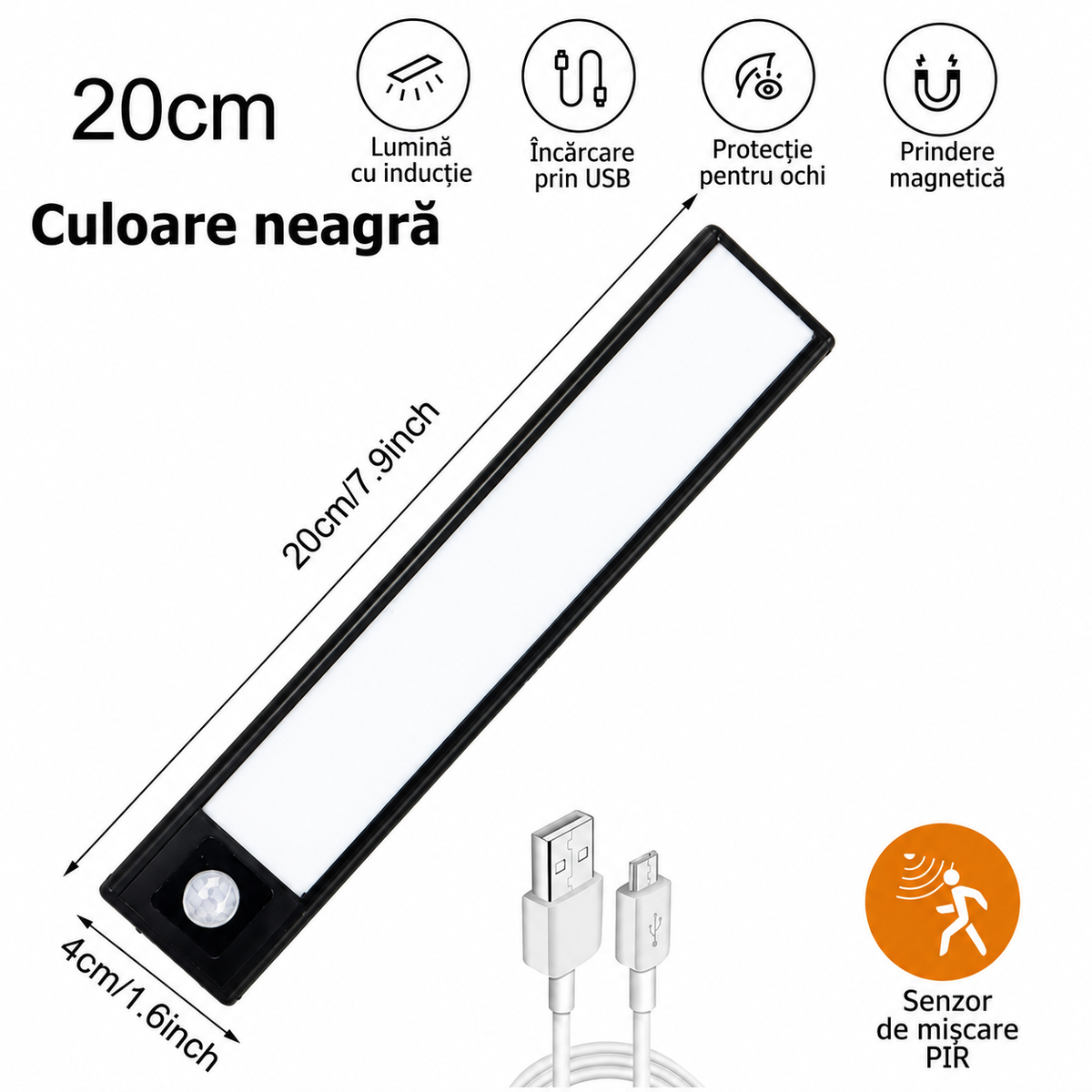 Lumină LED cu Senzor de Mișcare pentru Dulapuri și Mobilier