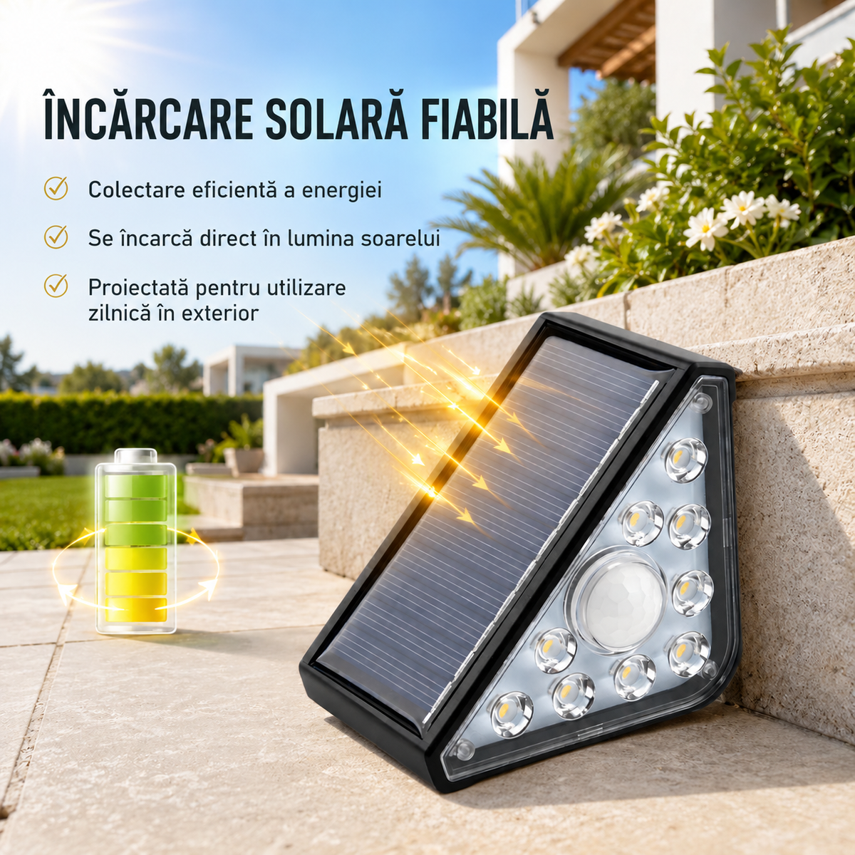 Lumină Solară de Lux pentru Trepte, cu Senzor de Mișcare