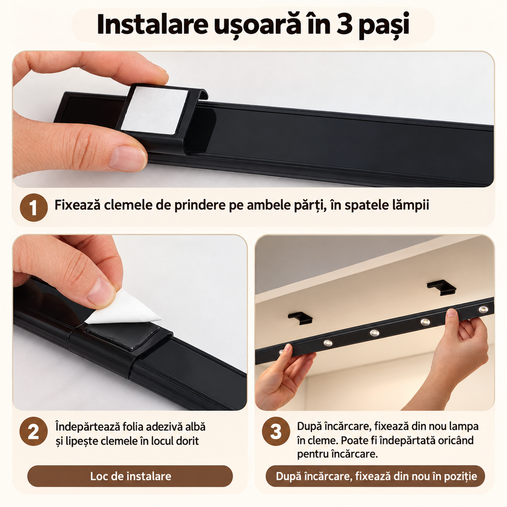 Bandă LED Inteligentă cu Senzor de Mișcare pentru Dulapuri
