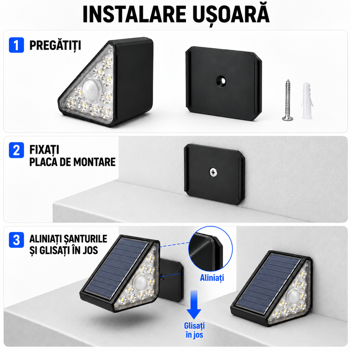 Lumină Solară de Lux pentru Trepte, cu Senzor de Mișcare
