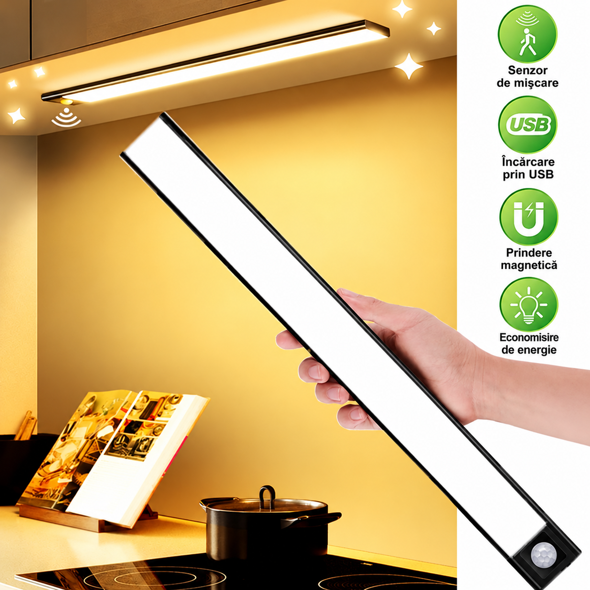 Lumină LED cu Senzor de Mișcare pentru Dulapuri și Mobilier