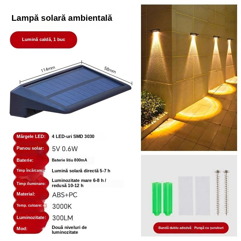 Lampă Solară pentru Trepte și Pereți: Lumină Caldă, Fără Cabluri și Fără Costuri de Curent
